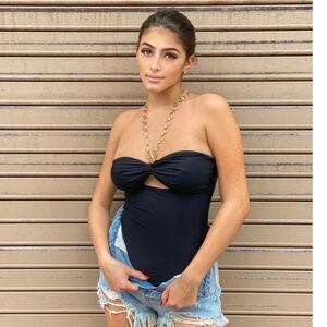 NWT Black Gold Chain Halter Bodysuit